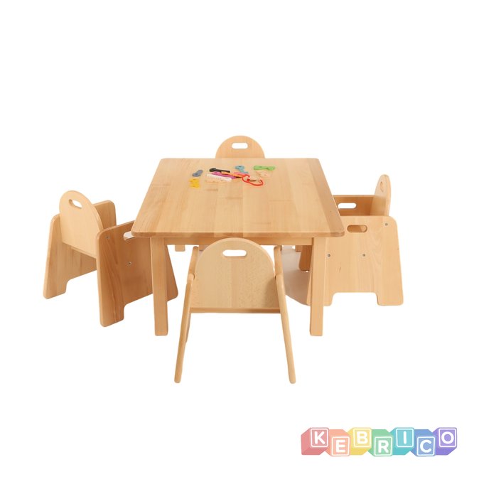 Infant Rectangle Table Solid Beech Rectangular Table & 14CM Beech Infant Chairs (2x2 Pack) Kebrico